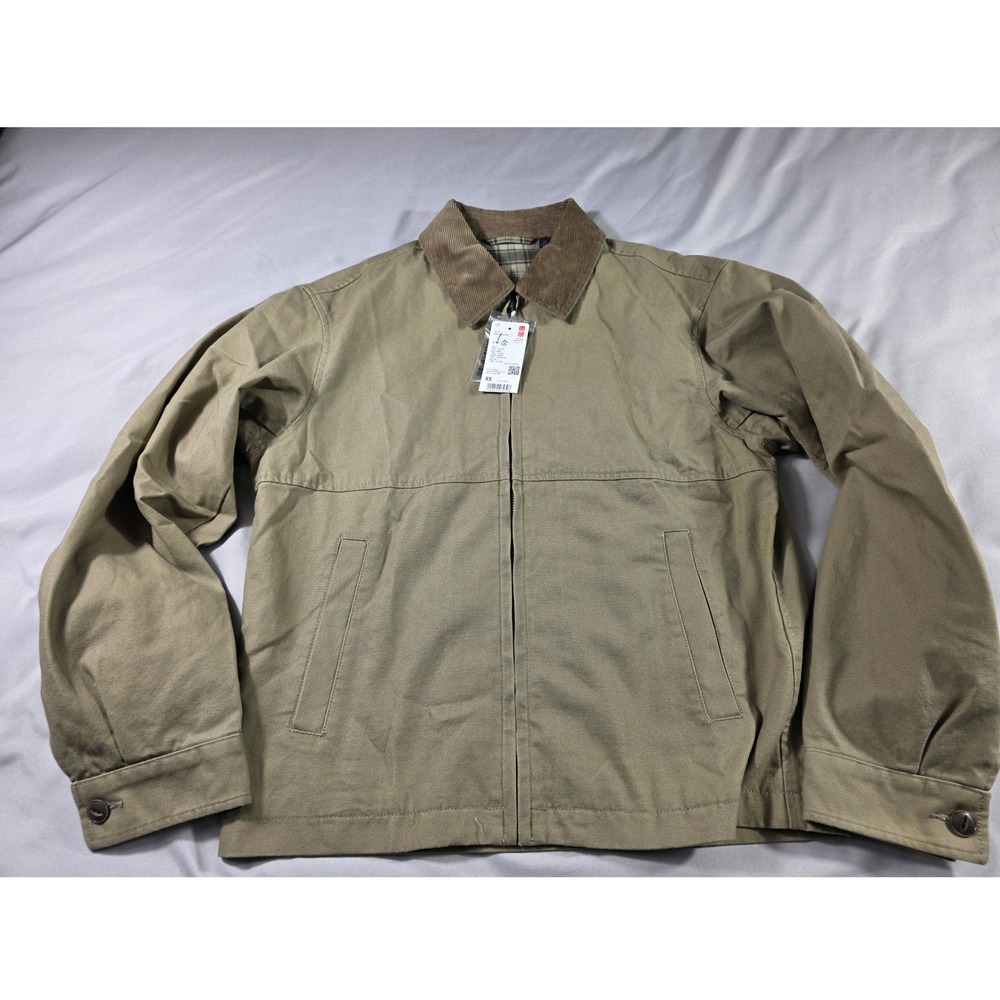 Uniqlo Blouson Men XS Zip Up Short Brown Corduroy Collar Plaid Lined NEW